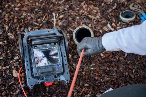 A man uses a high-tech drain scope to inspect the integrity of the septic system.
